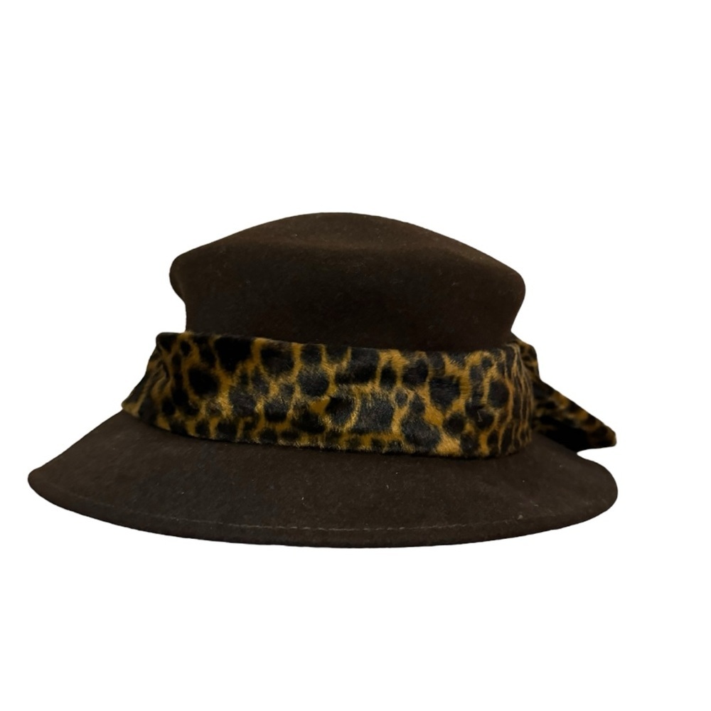 Charter club - 100% wool hat - brown with leopard print wrap - Picture 5 of 7